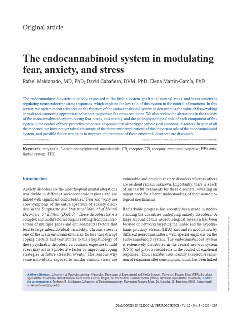 Endocannabinoid System in Anxiety and Stress | PDF | Amygdala ...