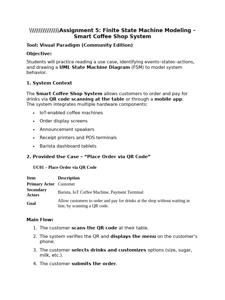 Smart Coffee Shop FSM Modeling Guide | PDF | Qr Code | Point Of Sale