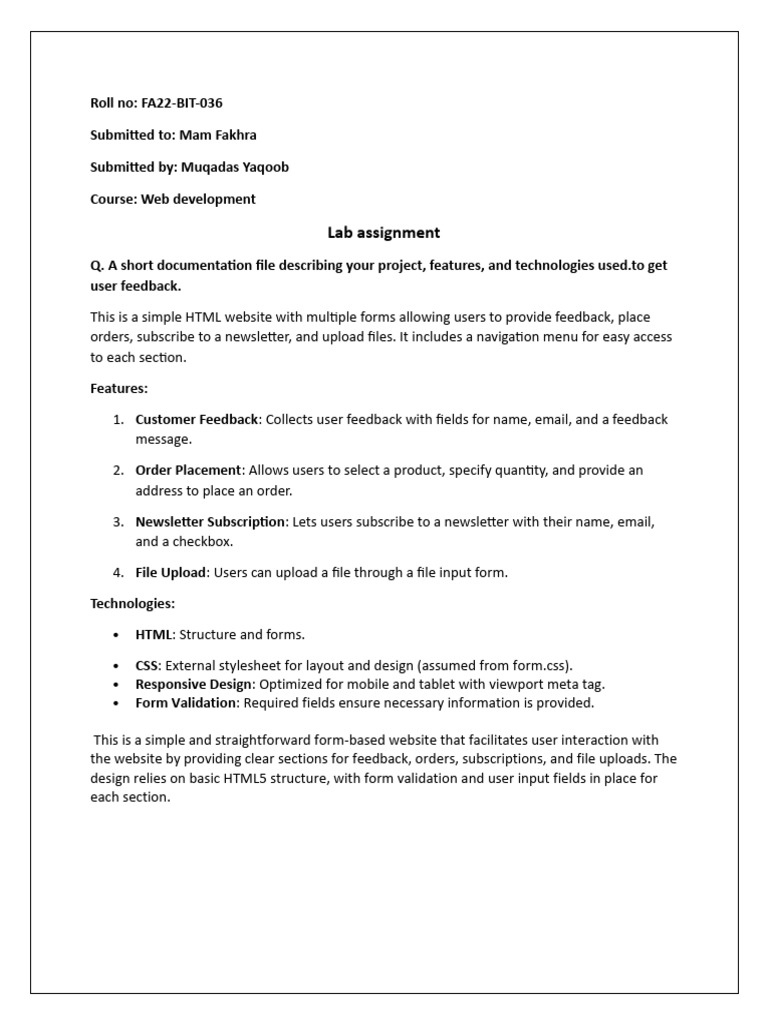 User Feedback and Order Forms Website | PDF