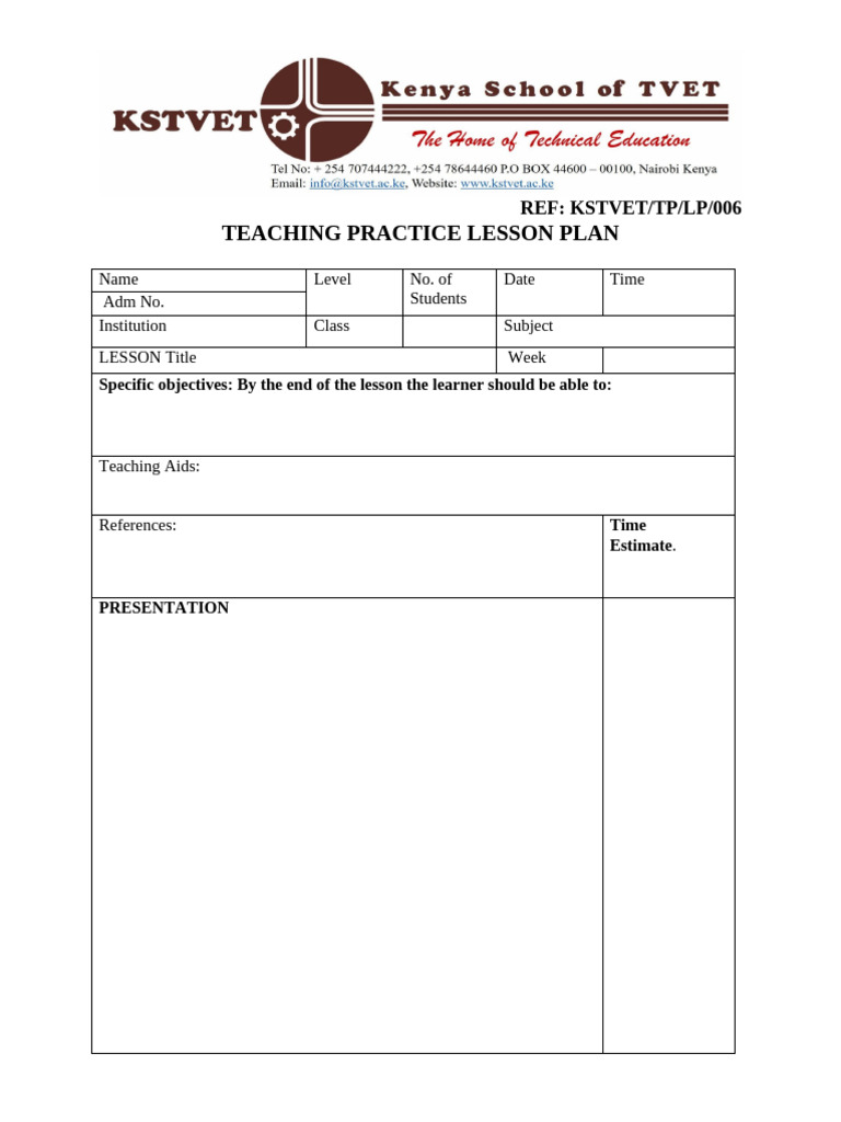 Teaching Practice Lesson Plan Template | PDF