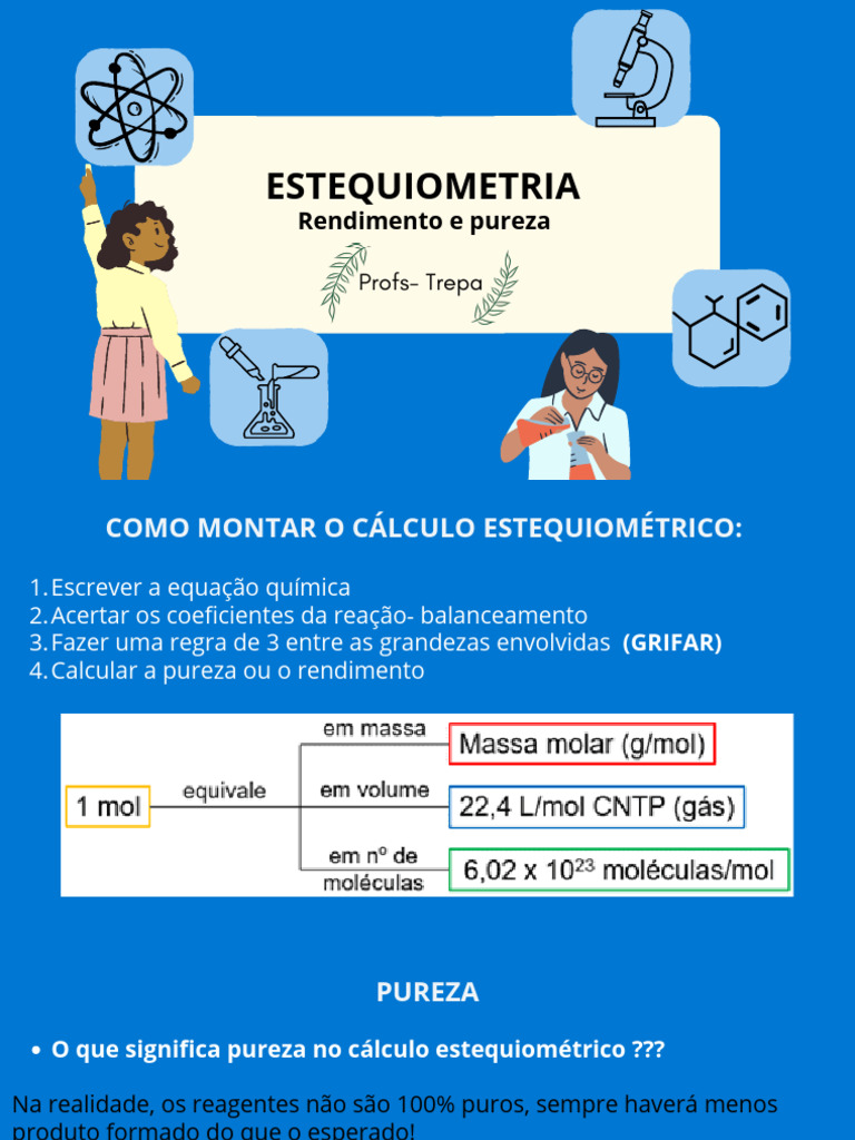 Cálculos de Pureza e Rendimento Estequiométrico | PDF | Estequiometria ...