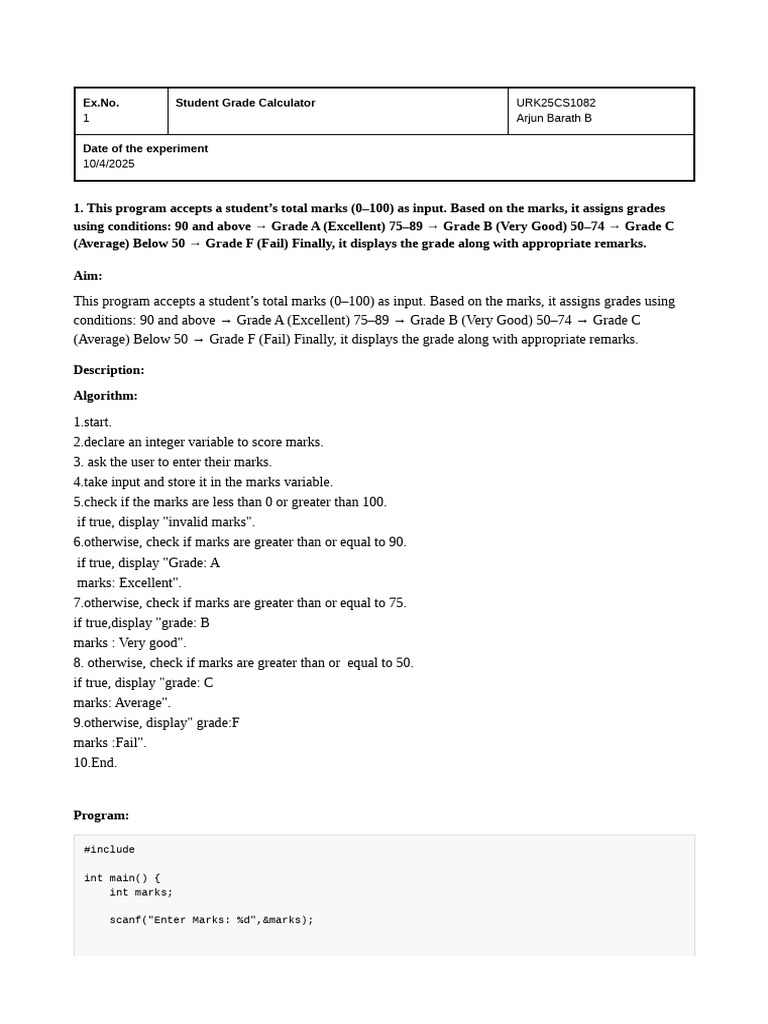 Student Grade and Fine Calculation Programs | PDF | Computer Science ...
