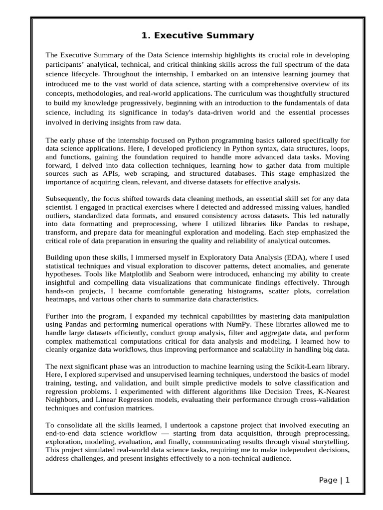 Data Science Internship Overview | PDF | Data | Data Science