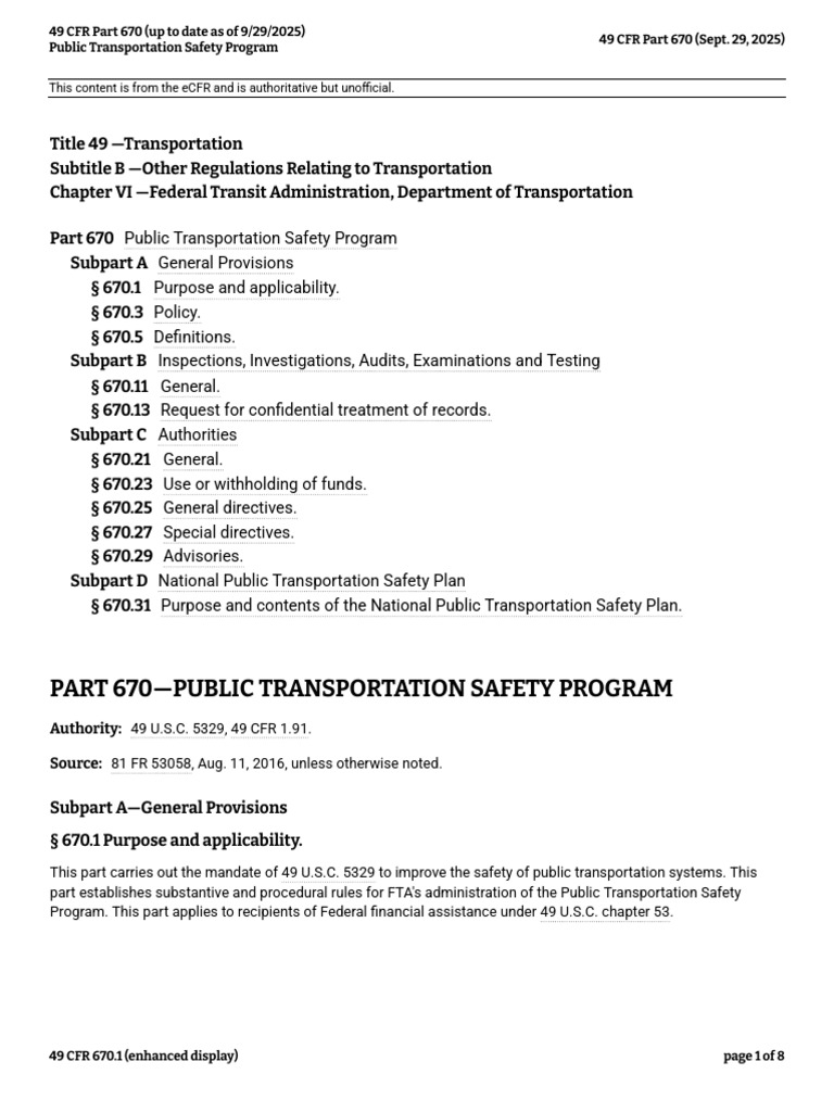 Public Transportation Safety Regulations | PDF | Safety | Risk
