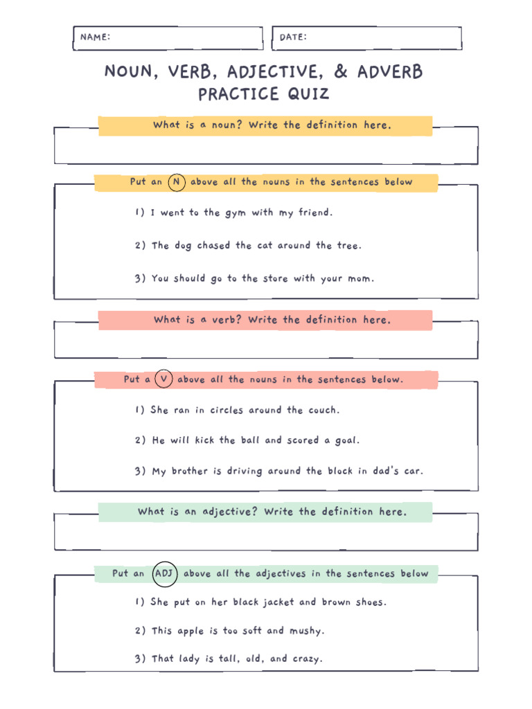 Parts of Speech Labeling Worksheets | PDF