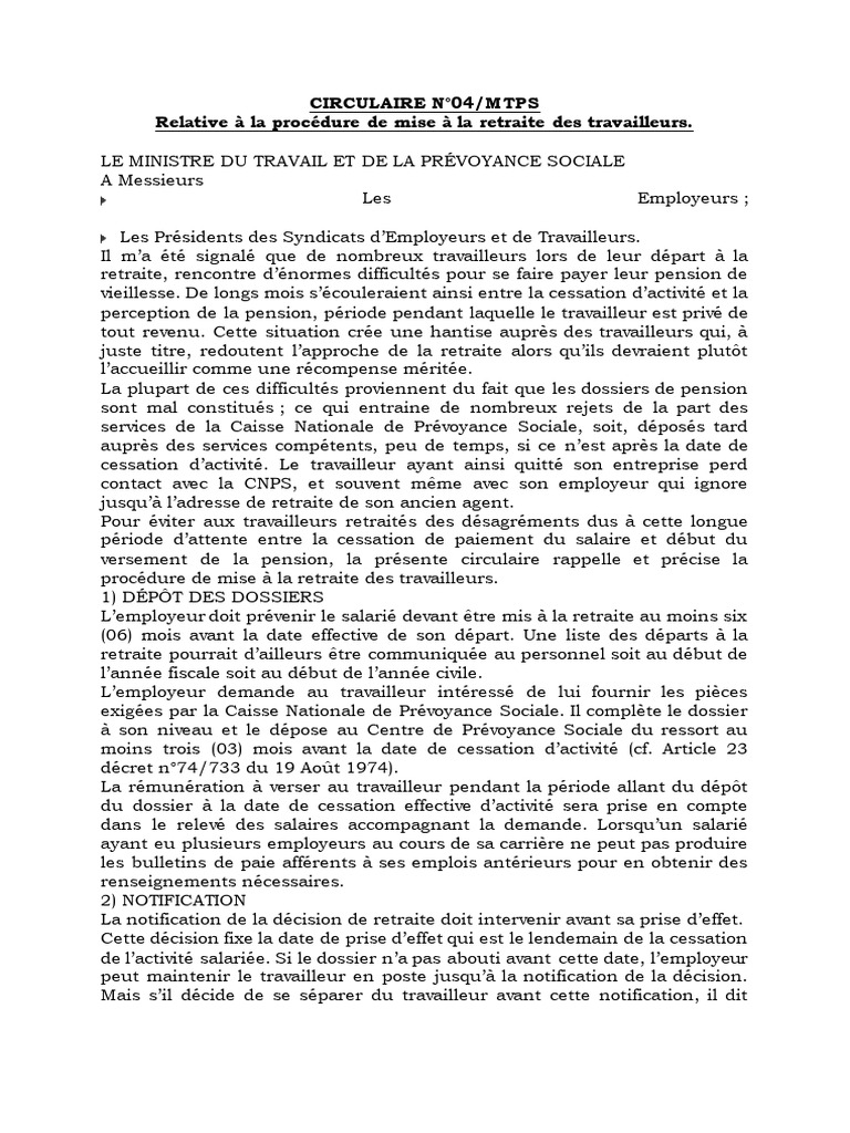 Procédure de mise à la retraite des travailleurs | PDF | Retraite ...