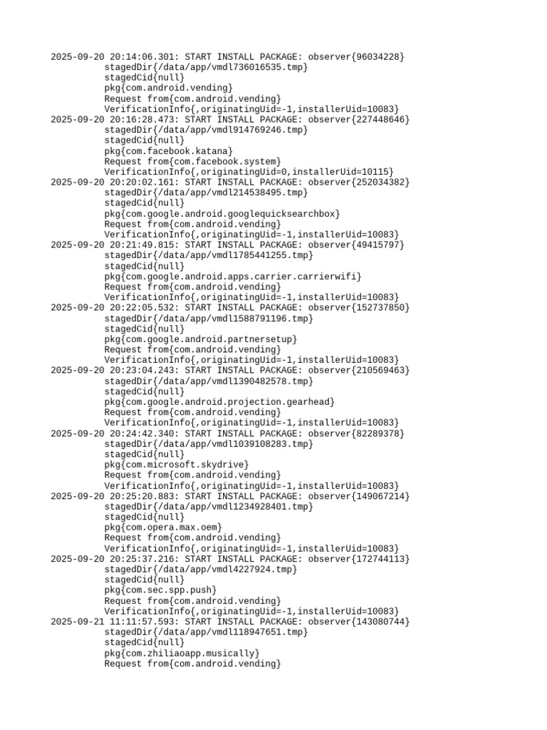 Android Package Installation Logs | PDF | Software | System Software