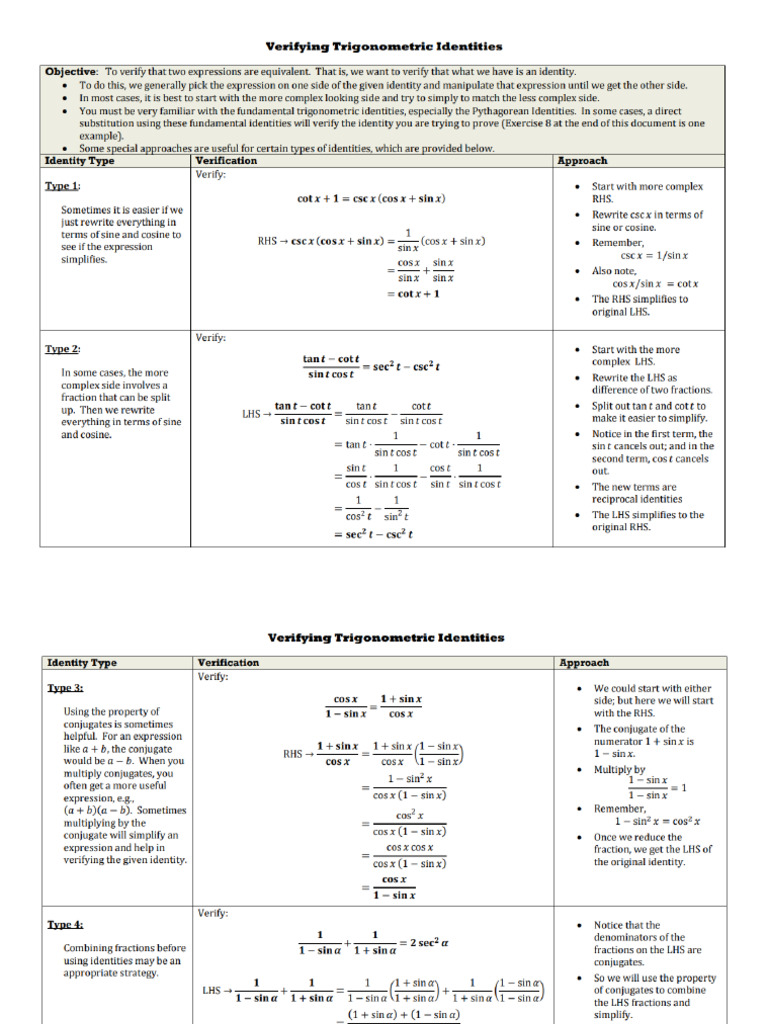Worksheet 2 Verifying Trigonometric Identities | PDF
