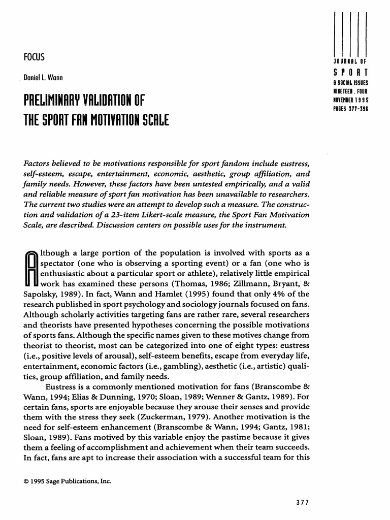 Wann - 1995 - Preliminary Validation of The Sport Fan Motivation Scale ...