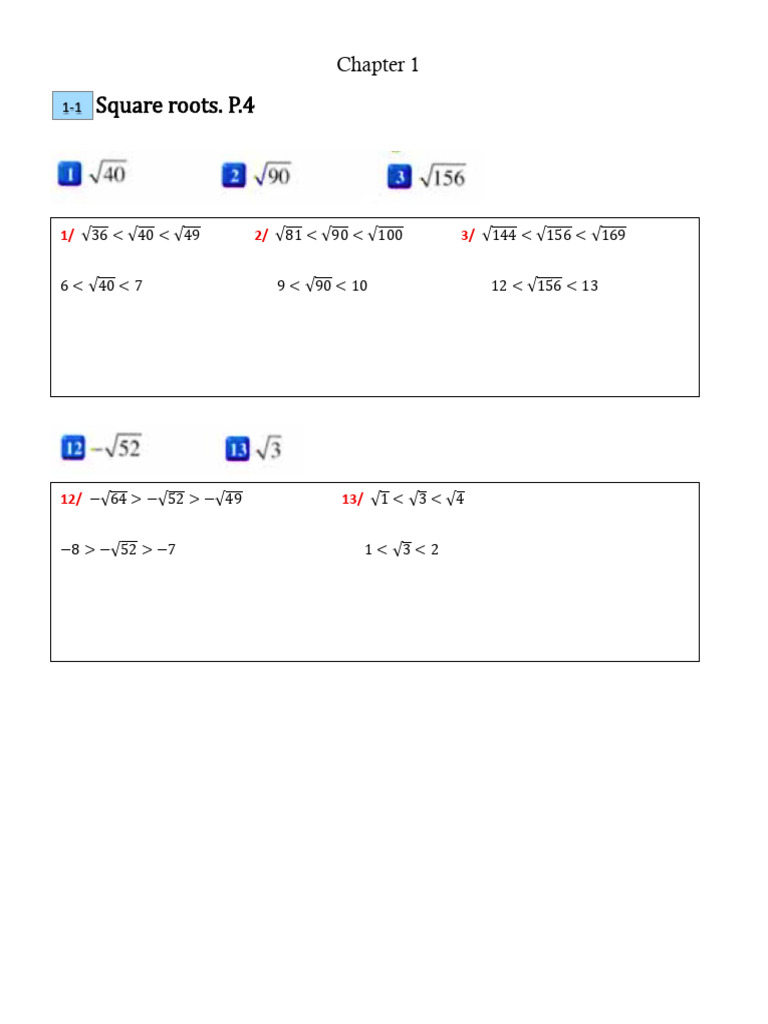 Square Roots and Expressions Guide | PDF | Inequality (Mathematics ...