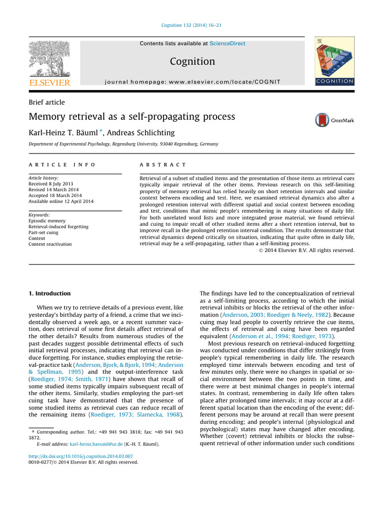 Memory Retrieval: Self-Propagating Effects | PDF | Recall (Memory) | Memory
