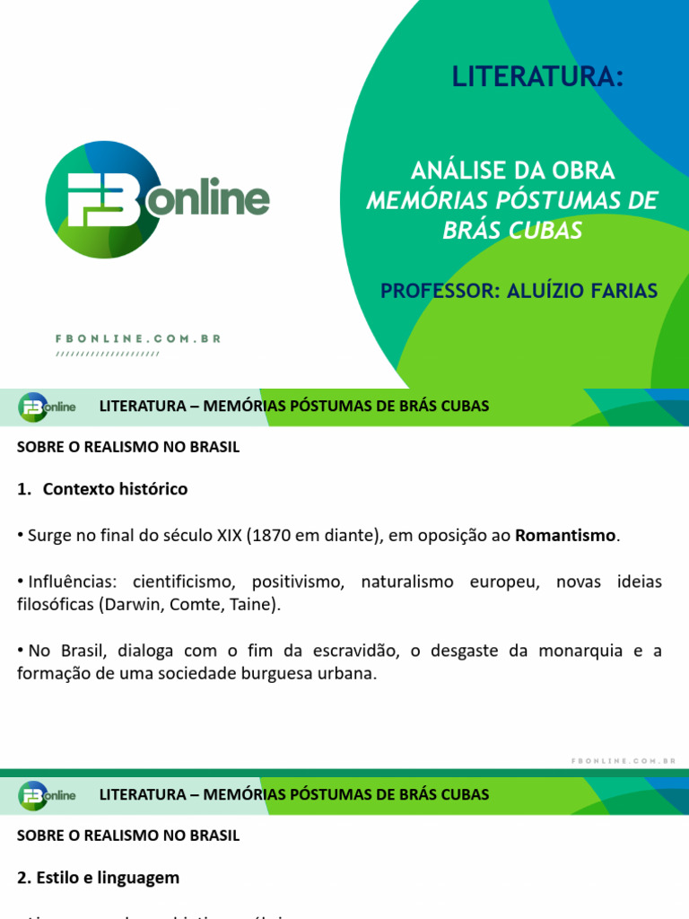 Análise de Memórias Póstumas de Brás Cubas | PDF | Realismo (artes)