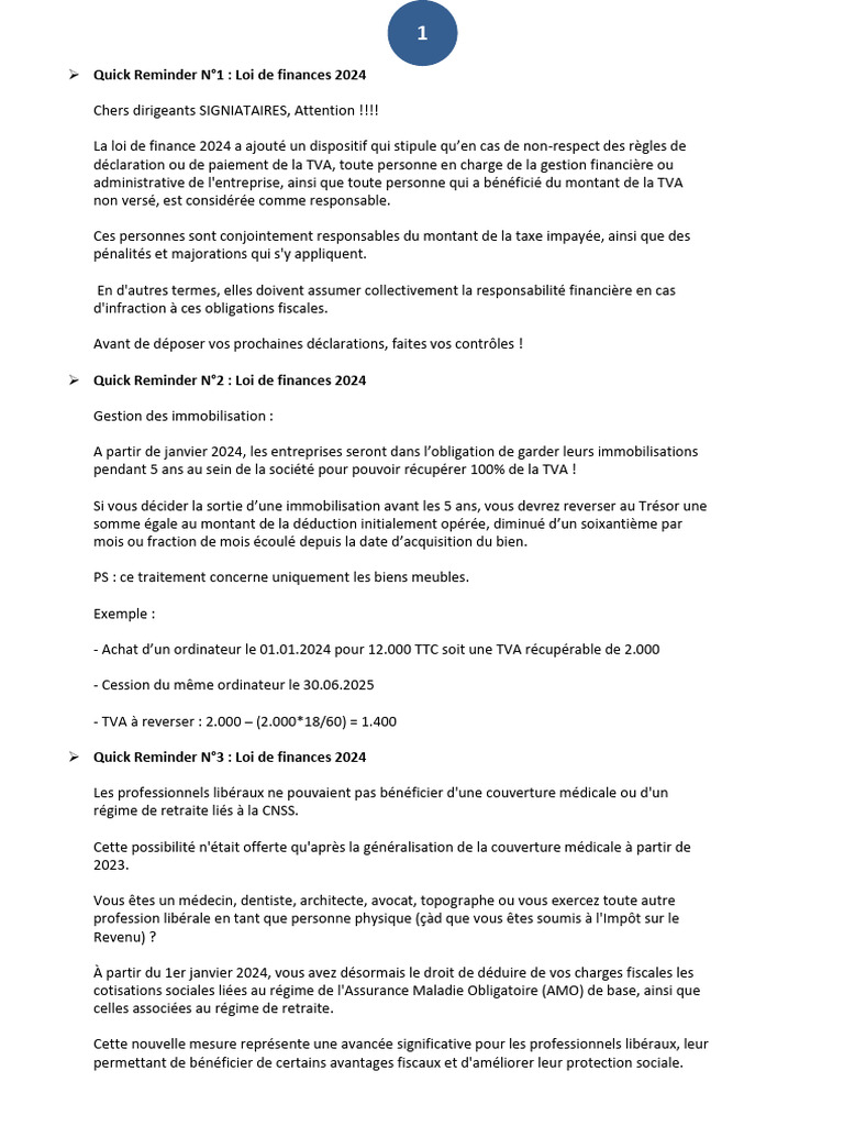 Loi de Finances 2024 : Récapitulatif Clé | PDF | Taxe sur la valeur ...