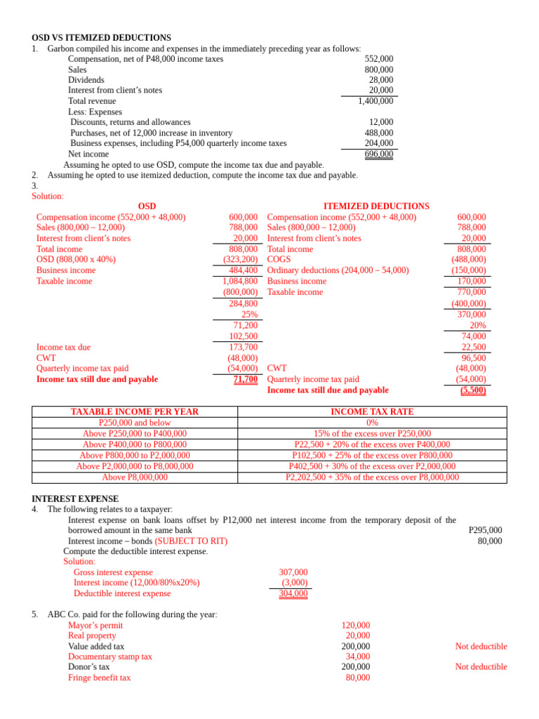 Tax 09 With Solutions Deductions Illustrations | PDF | Tax Deduction ...