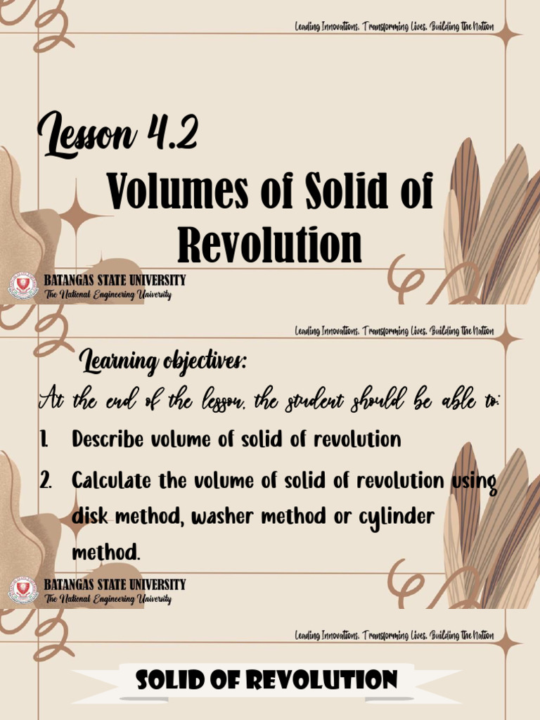 Lesson 4.2 - Volume of Solid of Revolution (Disk and Washer Method ...