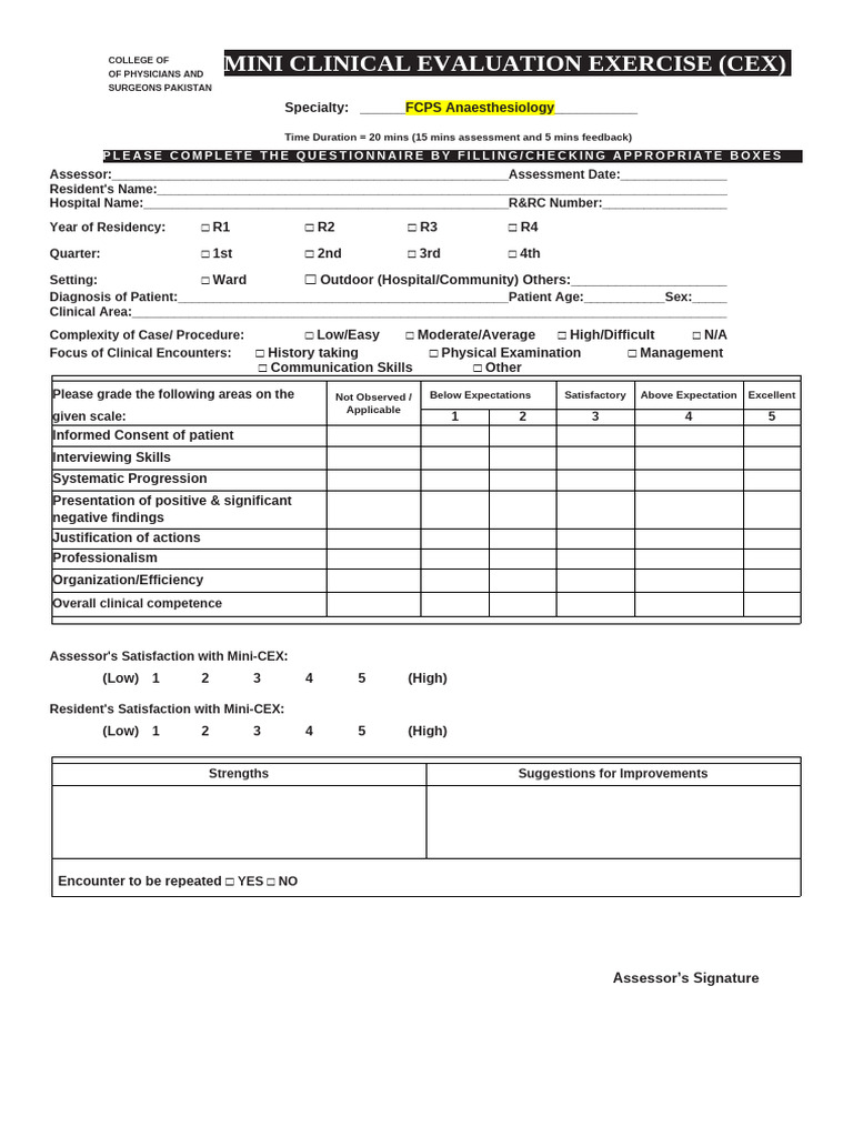 4c - FNLZD Generic Mini-CEX (FCPS Anaesthesiology) - RCVD 4m Prof ...