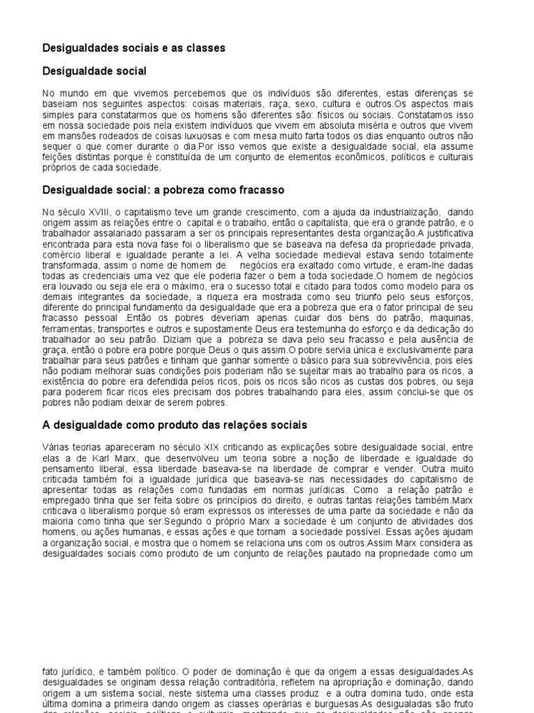Desigualdade Social e Classes Sociais | PDF | Desigualdade econômica ...