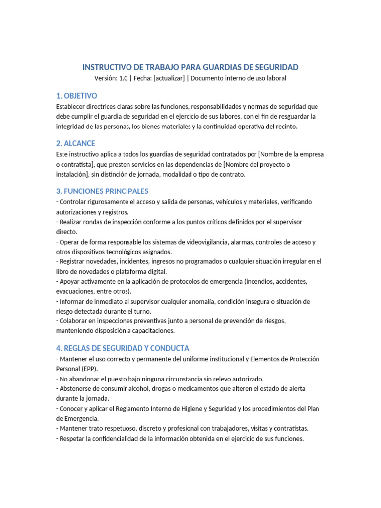 Instructivo para Guardias de Seguridad | PDF | Valores | Guardia de ...