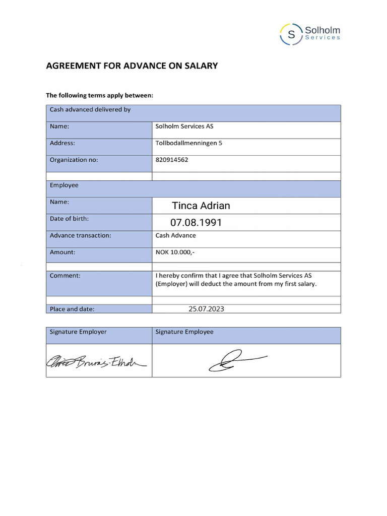 Cash Advance Agreement - Edited | PDF