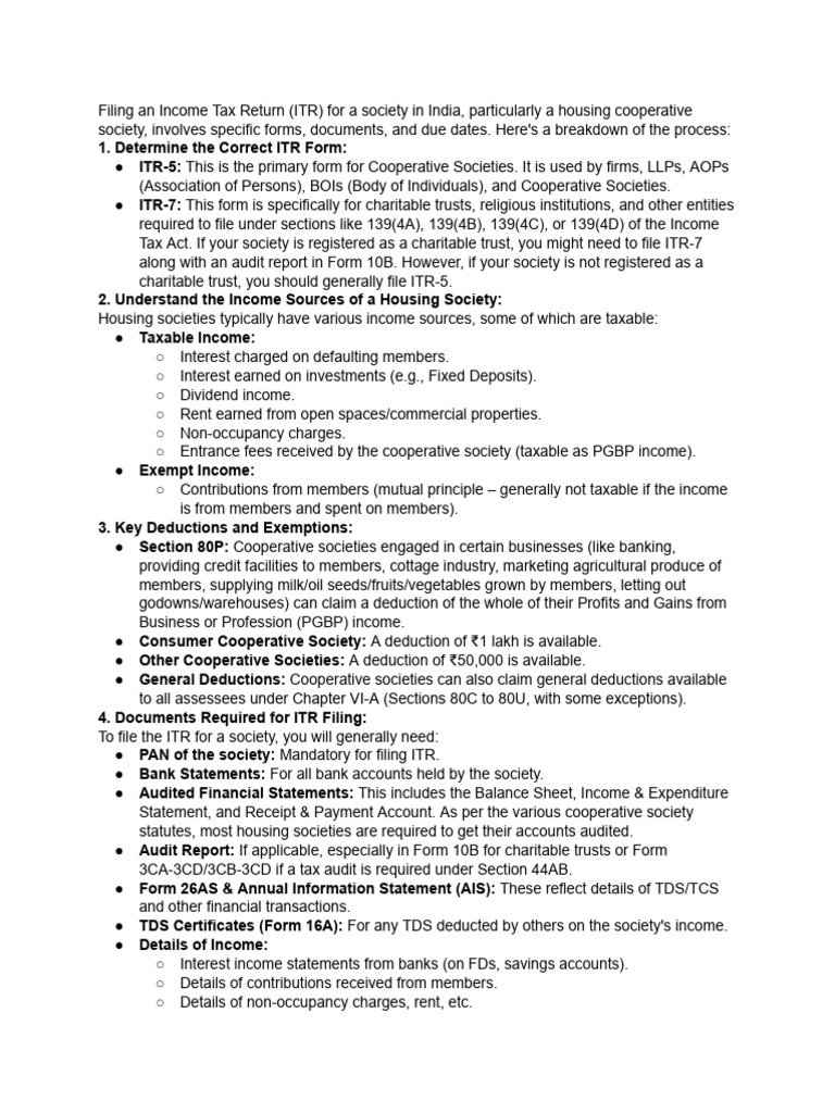 ITR Filing Guide for Cooperative Societies | PDF | Expense | Tax Deduction