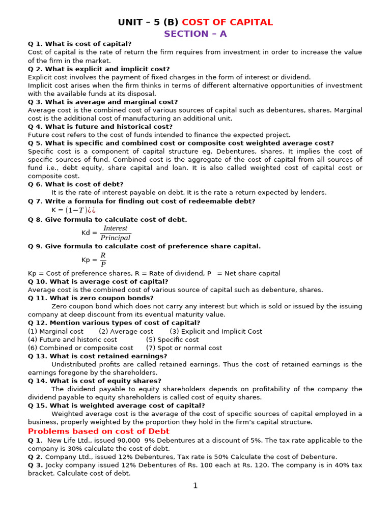 Understanding Cost of Capital Concepts | PDF | Cost Of Capital ...