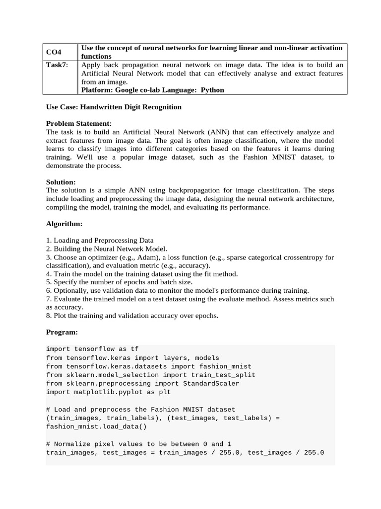 Task 7 - Back Propagation Neural Network On Image Data | PDF | Machine ...