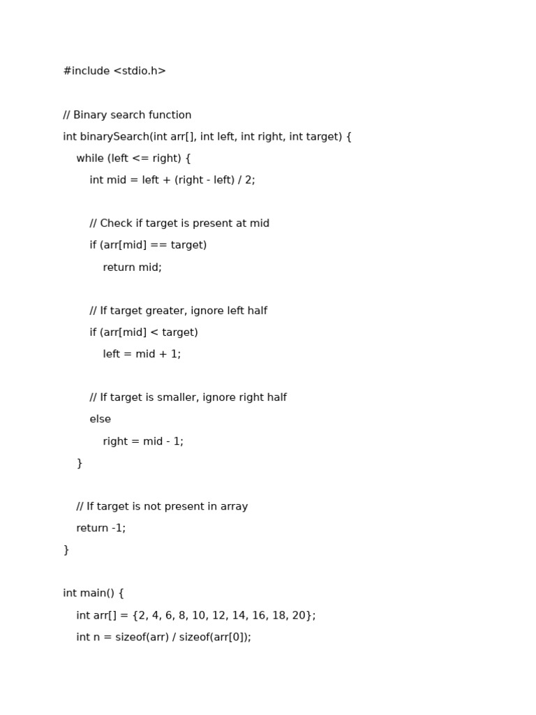 Binary Search Implementation in C | PDF