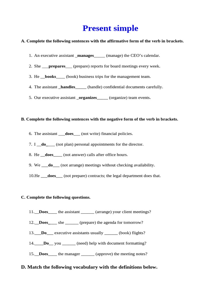 Present Simple Verb Exercises | PDF | Chess Theory | Chess