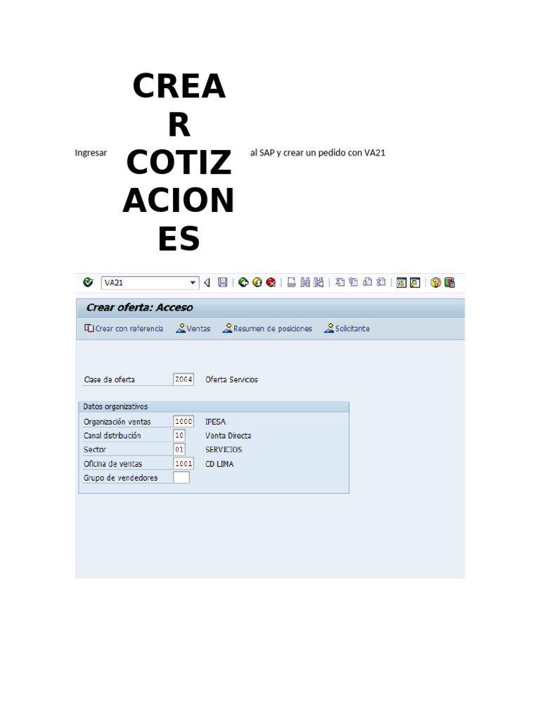 Crear Pedido en SAP con VA21 | PDF