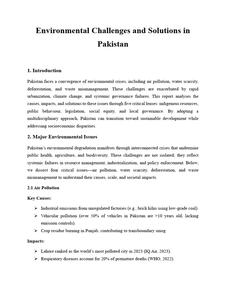 Environmental Solutions for Pakistan | PDF | Pollution | Environmental ...