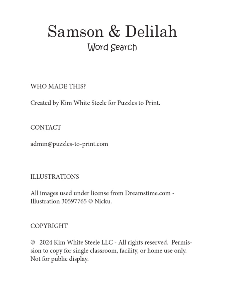 Samson and Delilah Word Search | PDF | Word Search | Games Of Mental Skill