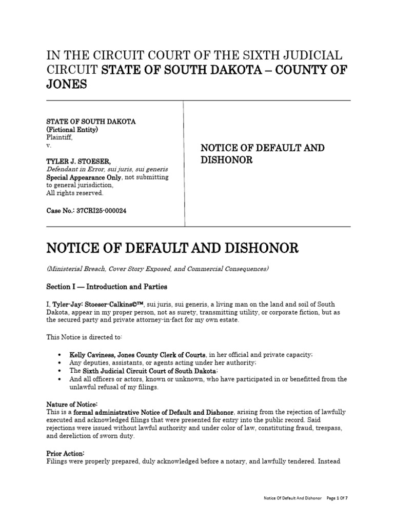 Notice of Default and Dishonor in SD Court | PDF | Legal Remedy | Fraud