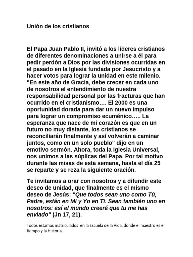 Llamado a la Unidad Cristiana | PDF