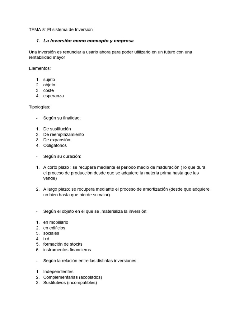 Tipos y Métodos de Inversión Empresarial | PDF | Inversiones | Flujo de ...