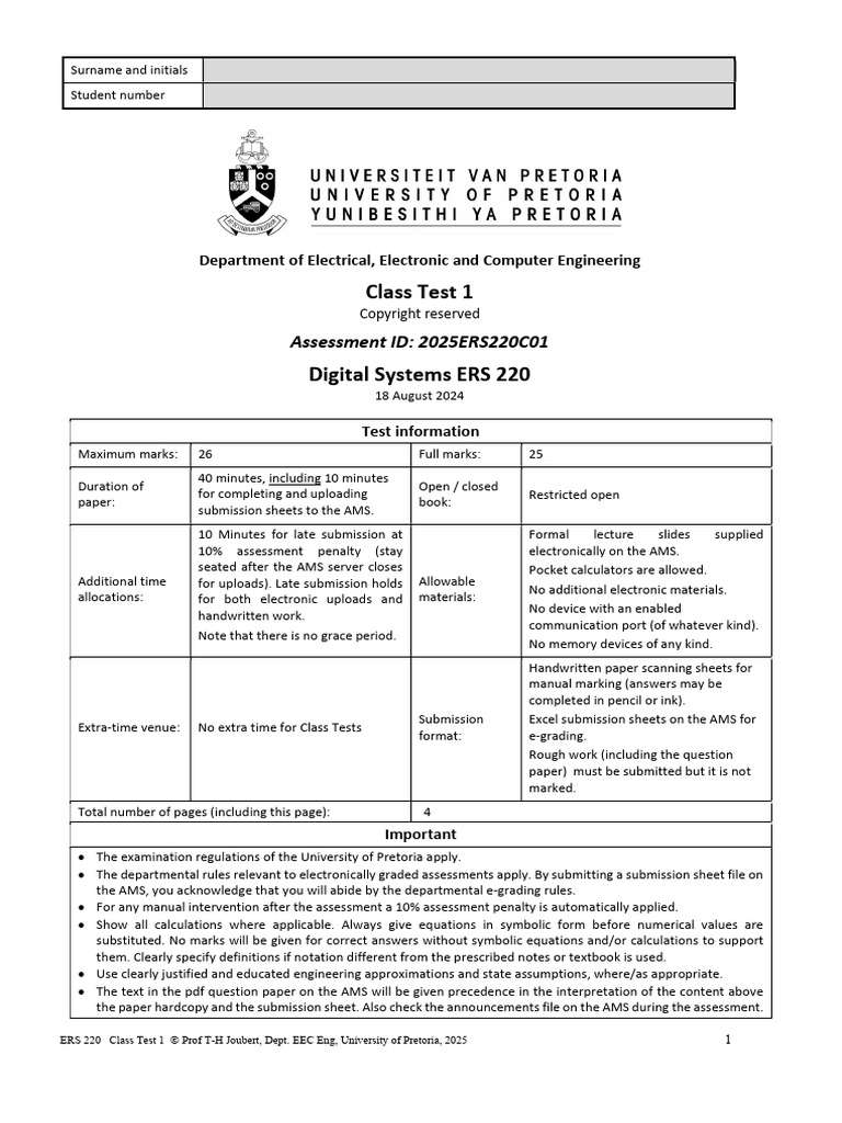 ERS 220 Digital Systems Class Test Guide | PDF | Computer Engineering ...