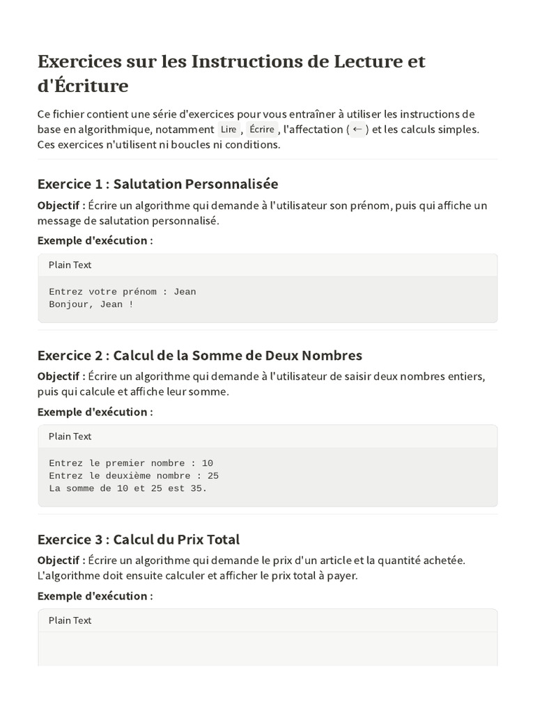 Exercices d'Algorithmique de Base | PDF