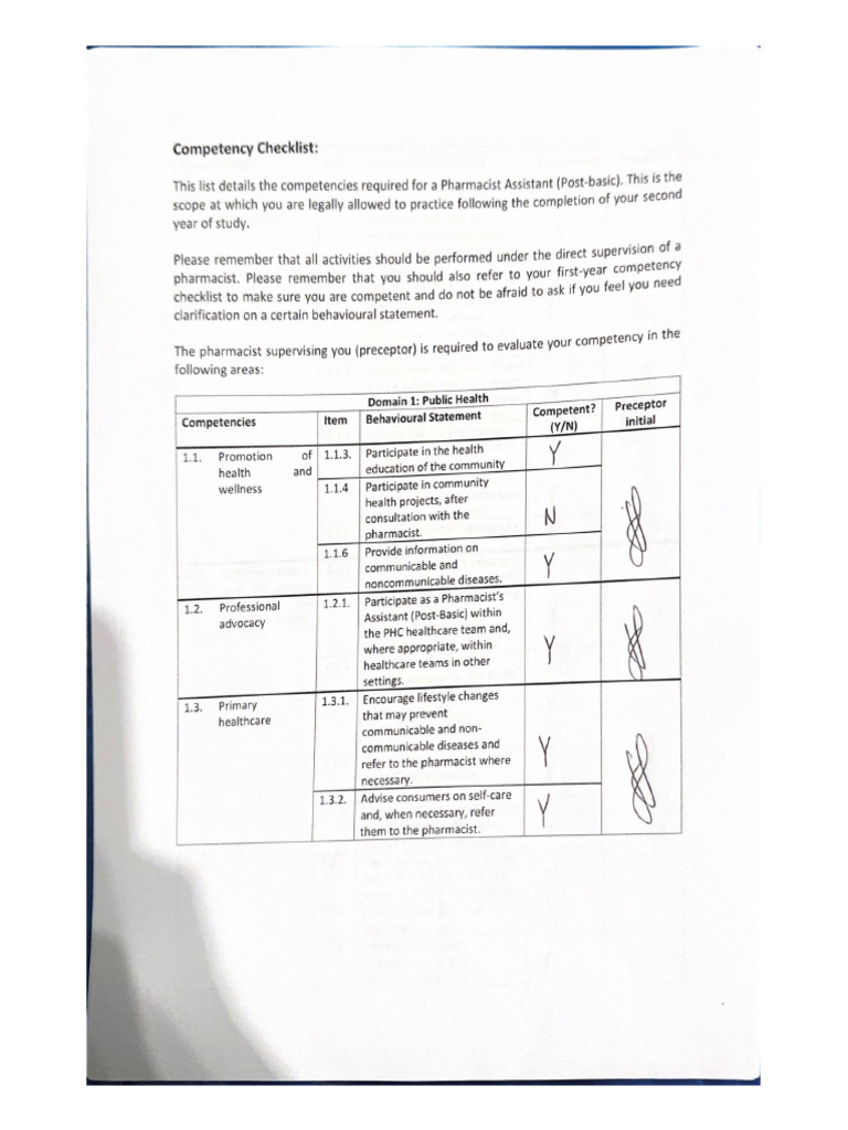 Competency Checklist | PDF