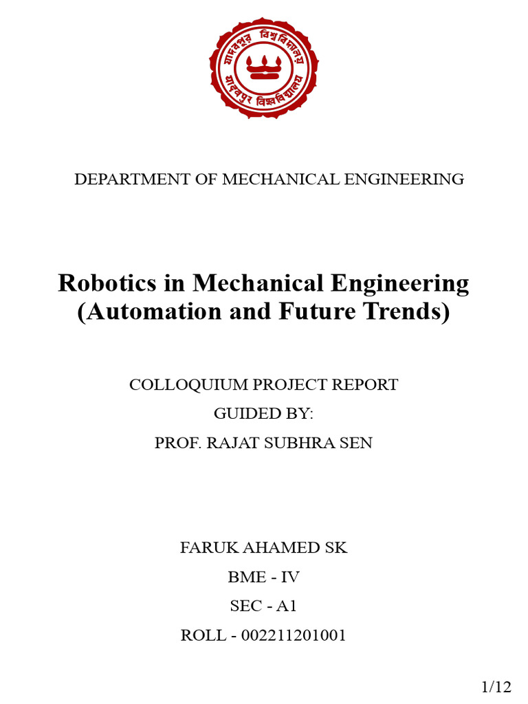 Robotics in Mechanical Engineering Trends | PDF | Robotics | Robot