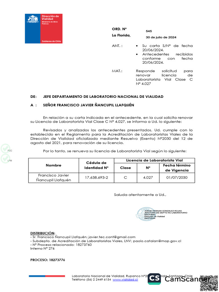 Ord N°545 Renovacion Licencia Lab - Vial Sr. Francisco Ñancupil ...