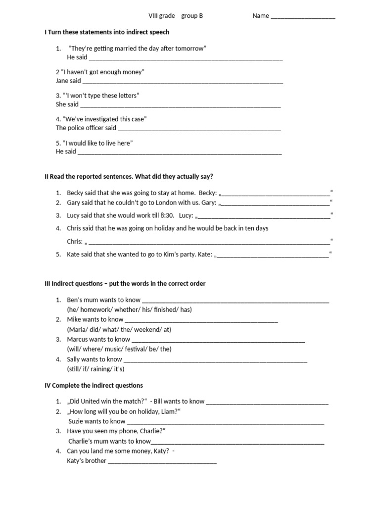 Viii Grade Group B Indirect | PDF