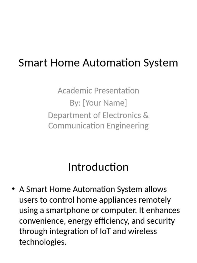 Smart Home Automation System Presentation | PDF