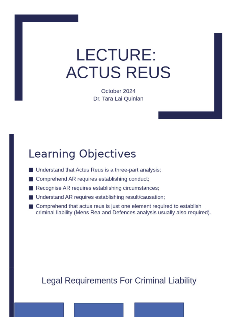 Actus Reus Lecture - 2024-25acrus Reus Lecture | PDF | Causation (Law ...