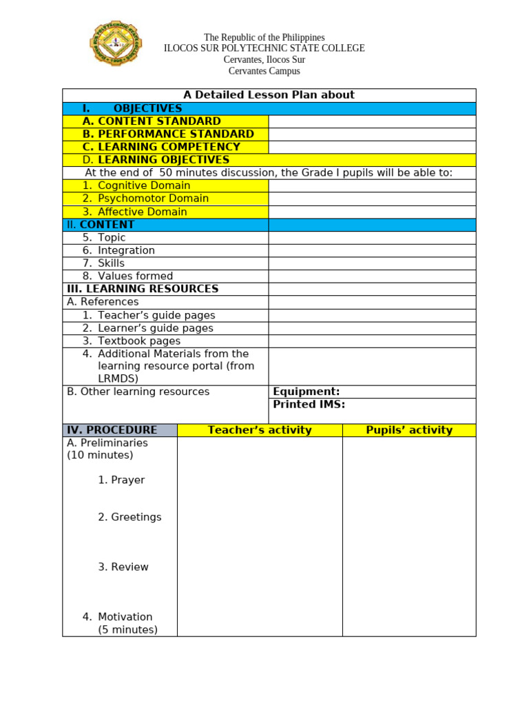 A Detailed Lesson Plan Template (1) 1 082131 | PDF