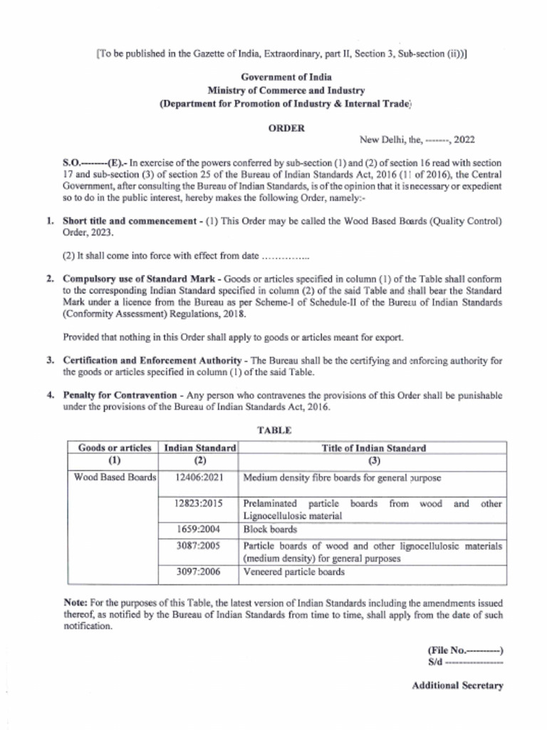 Draft Wood Based Boards Quality Control Order 2023 | PDF
