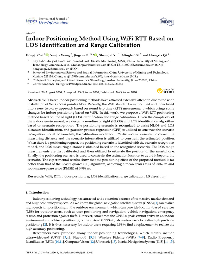 WiFi RTT Indoor Positioning with LOS Calibration | PDF | Wi Fi ...