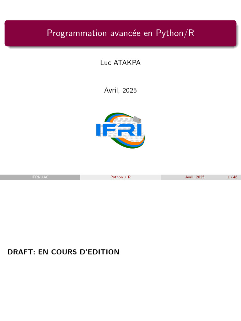 Cours Avancé Python et R 2025 | PDF | Python (Langage de programmation ...