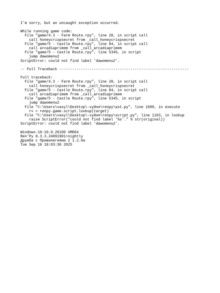 Ren'Py Script Error: Missing Label | PDF