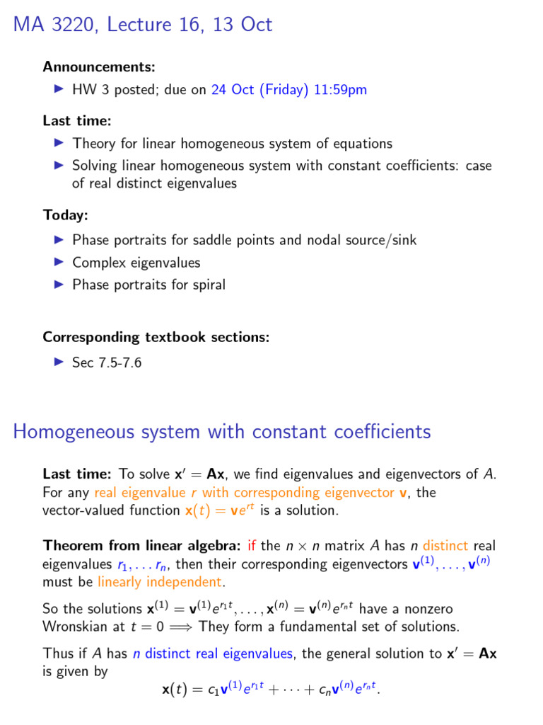 Phase Portraits and Eigenvalues Explained | PDF | Eigenvalues And ...