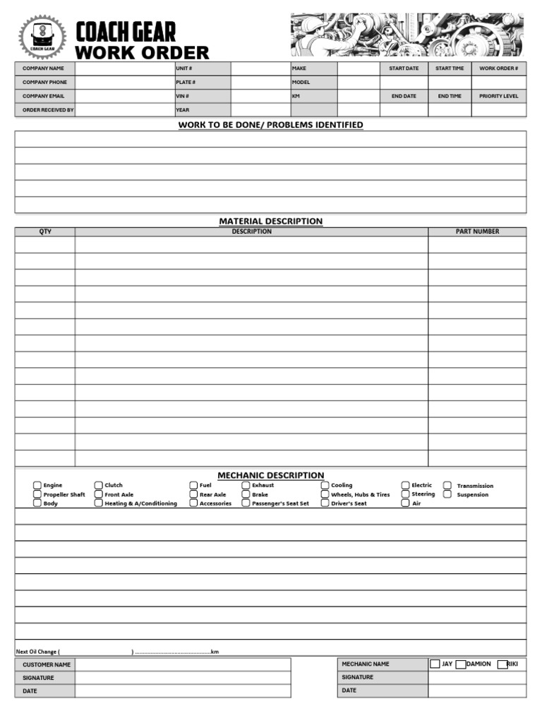 Prevo H3-45 Maintenance Work Order | PDF