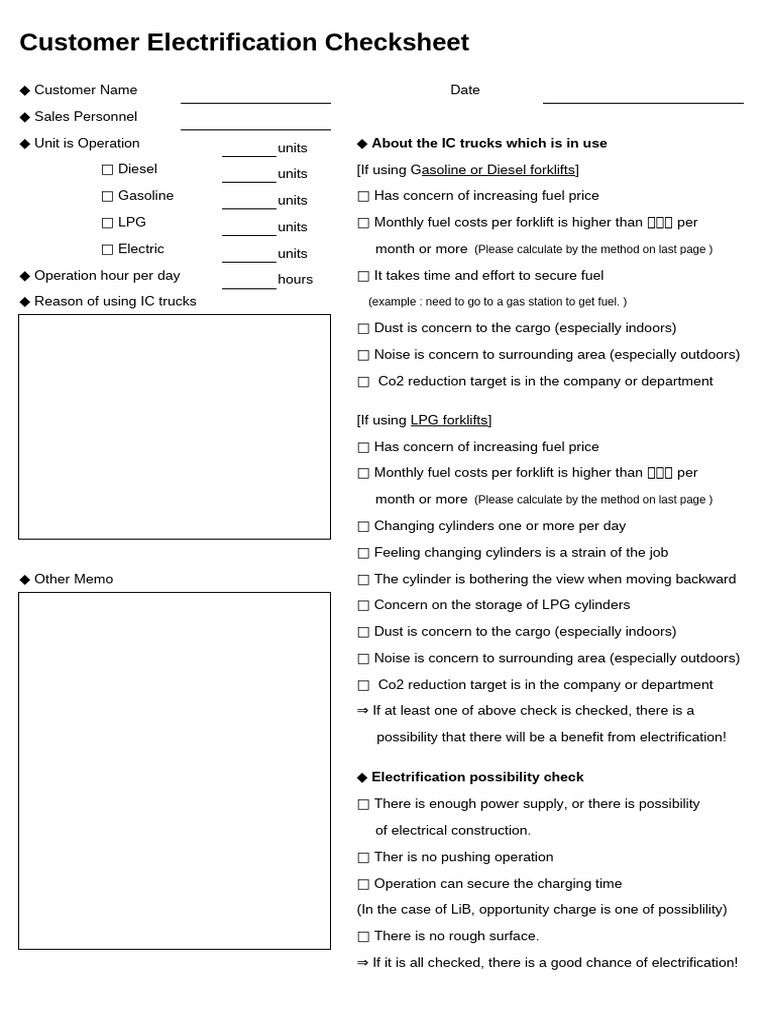 Electrification Check Sheet | PDF | Combustibles | Fuentes de energia ...